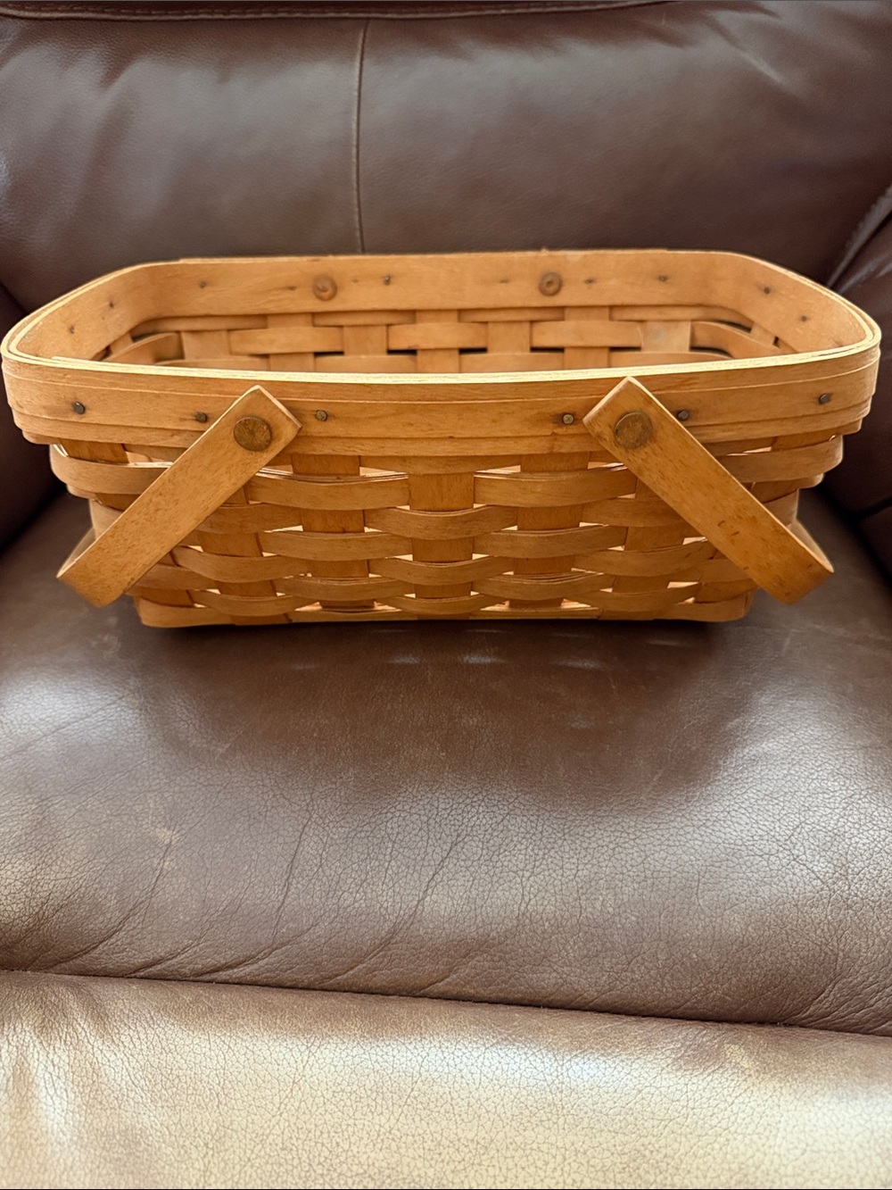 Longaberger 1996 Natural Brown Handwoven Rectangular Basket with Swing Handles